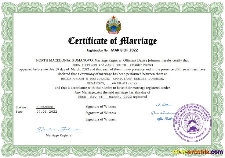 North Macedonia marriage certificate